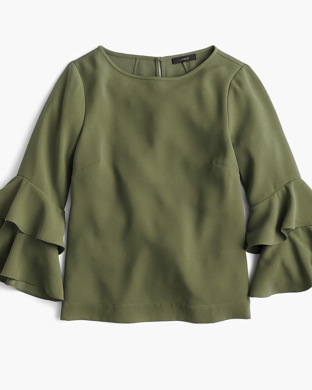 J.Crew Womens Tiered Bell-Sleeve Top Drapey Crepe Loden Green Size 6 Business